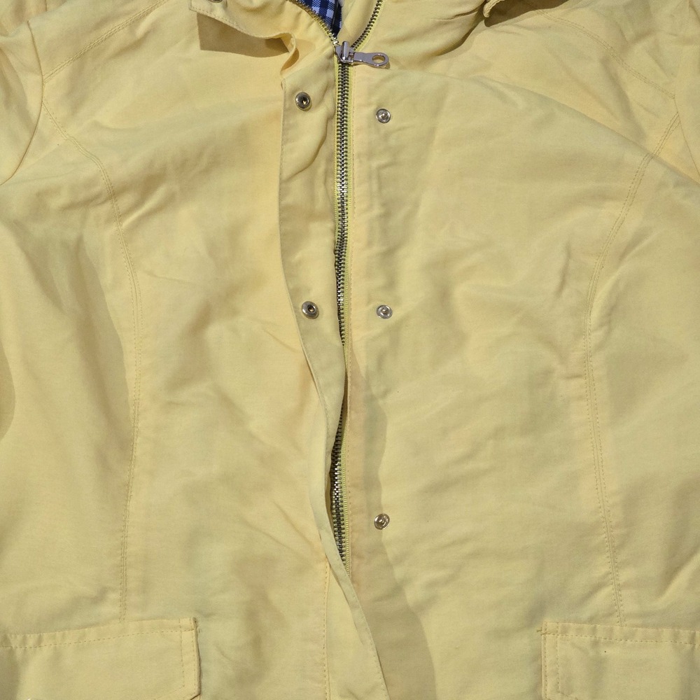 Water Resistant Yellow Raincoat Gingham Lined Hood Nautical Anchor 1 Button Gone - Picture 8 of 9